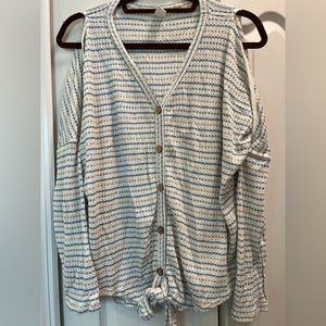 CY Fashion cold shoulder tie front top in size medium